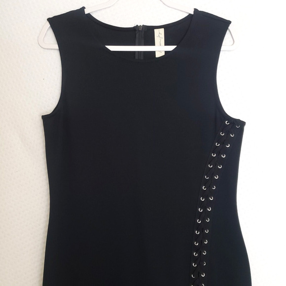 EVEREVE Allison Joy Body Con Ponte Little Black Dress LBD Grommet‎ & Lacing XL - Picture 3 of 11